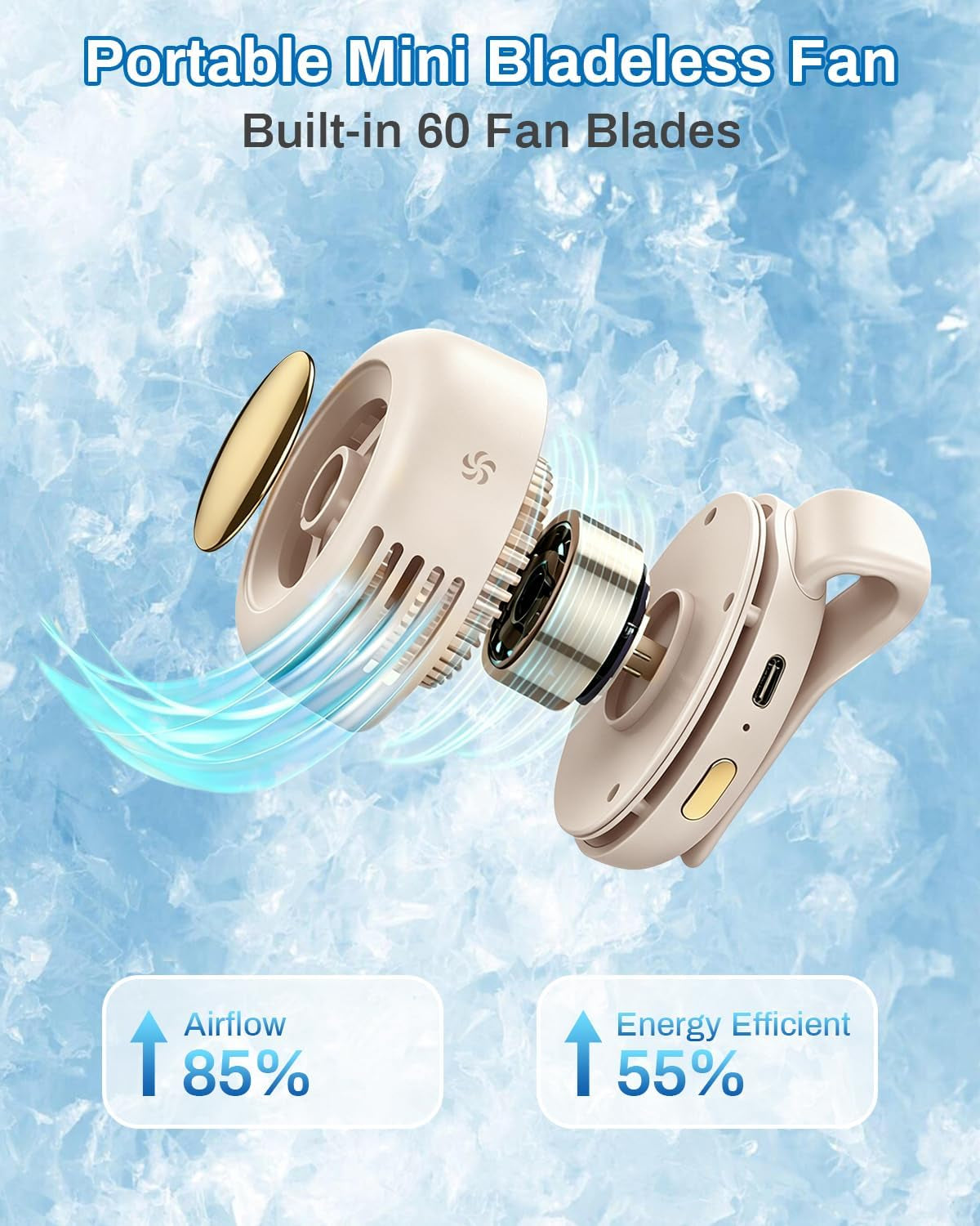 Portable Silent Mini Bladeless Electric Fan Clip On,Mini Bladeless Fans with Clip,3 Speeds Hands-Free Small Whirlwind Bladeless Fan Neck Fans,Rechargeable Tiny Fan Clips on Shirt (White-1Pcs)