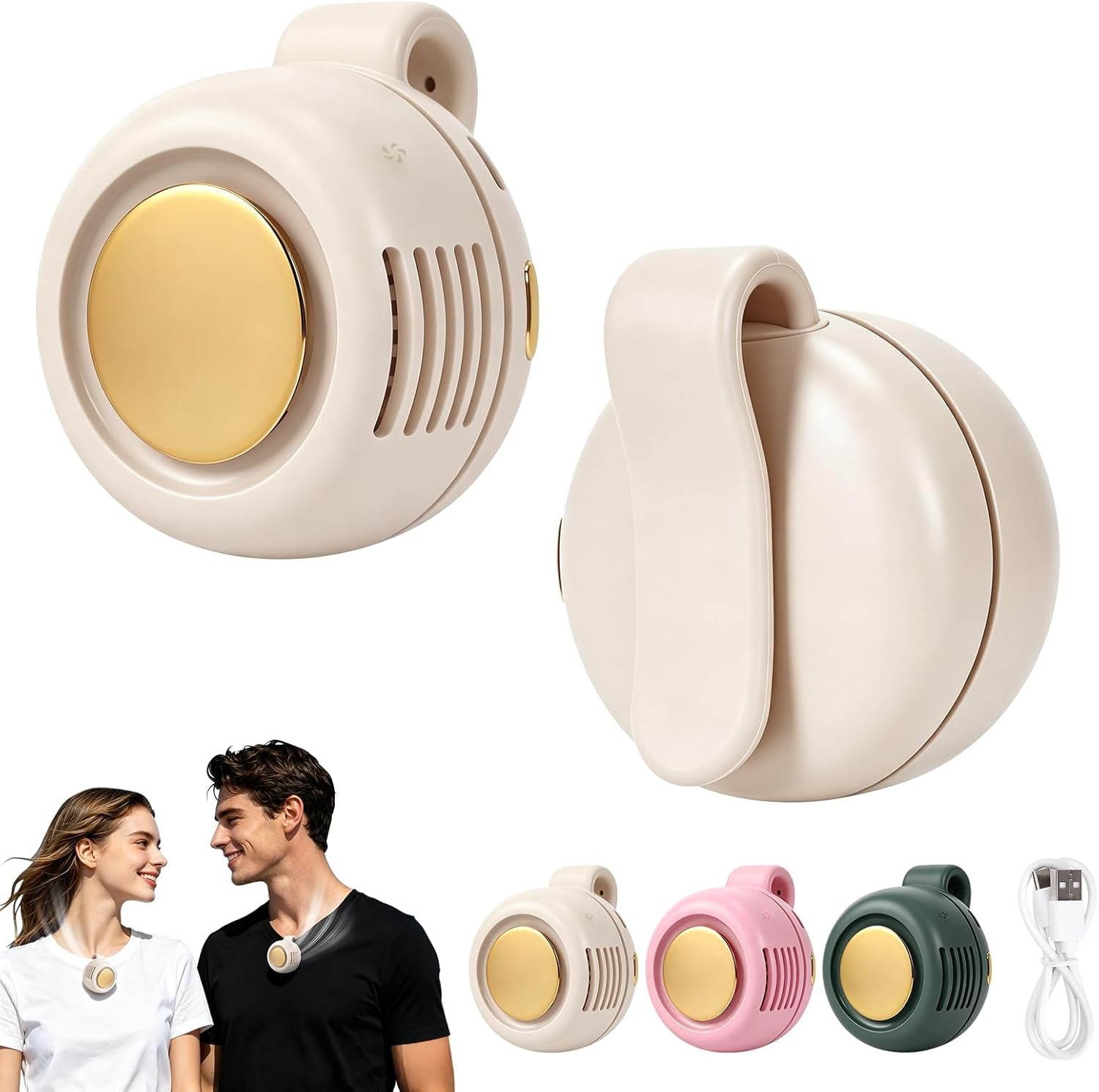 Portable Silent Mini Bladeless Electric Fan Clip On,Mini Bladeless Fans with Clip,3 Speeds Hands-Free Small Whirlwind Bladeless Fan Neck Fans,Rechargeable Tiny Fan Clips on Shirt (White-1Pcs)